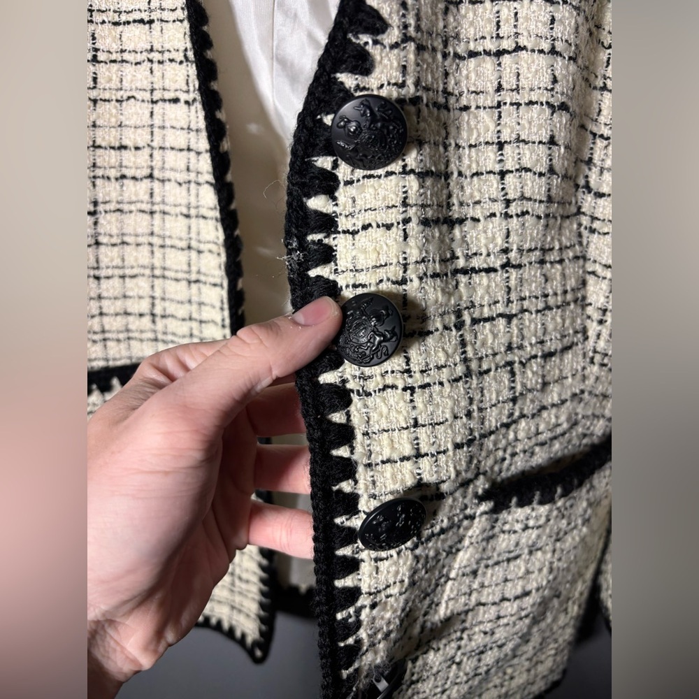 Veronica Beard Albie Dickey Two Tone Cotton Blend Bouclé Tweed Blazer Size 8 - Picture 3 of 5